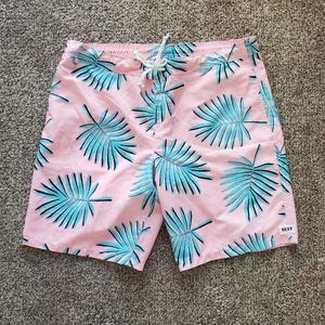 Reef Swim Shorts Men's Extra Large Pink Palm Leaves Surfer Print Pockets Drawstr
